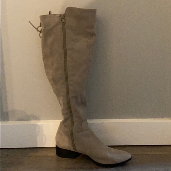 Taupe knee high lace up boot - Picture 3 of 5